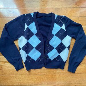 Blue argyle print sweater cardigan
